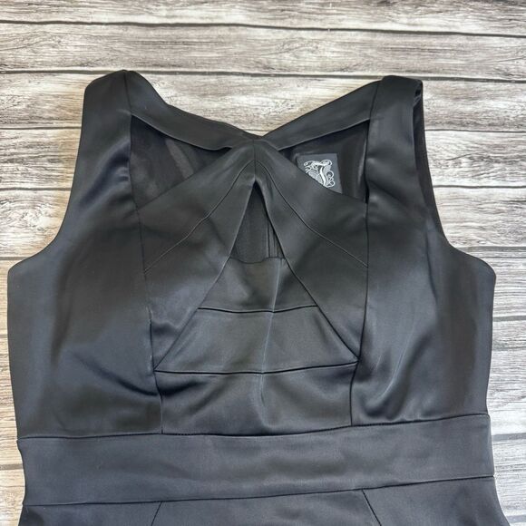 JAX Women's Sleeveless Mini Cocktail Dress Black 6 Sheer Satin Cutout High Neck - Picture 2 of 14